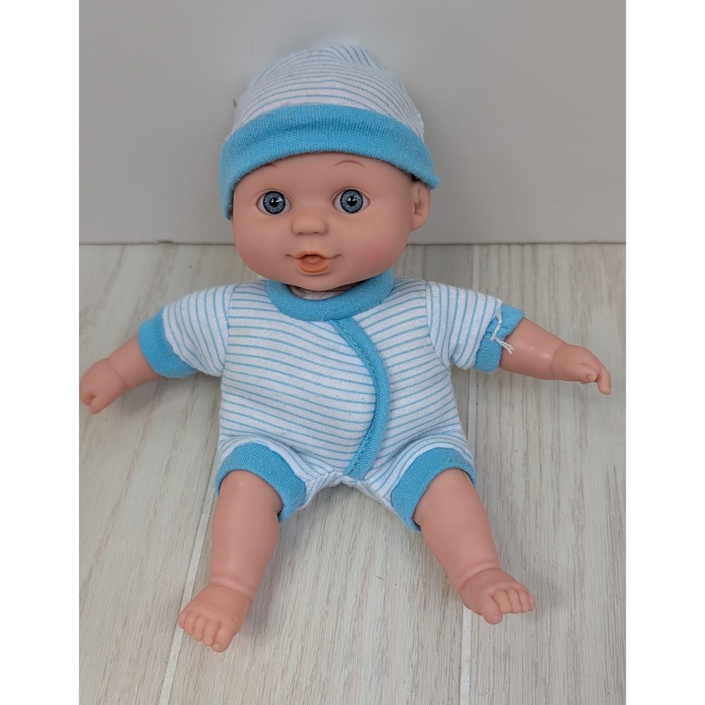 Gi-Go Toys Baby Doll Blue White Small Striped Outfit Hat Soft Body READ